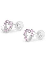 tiny gorgeous white gold double hearts October birthstone baby earrings